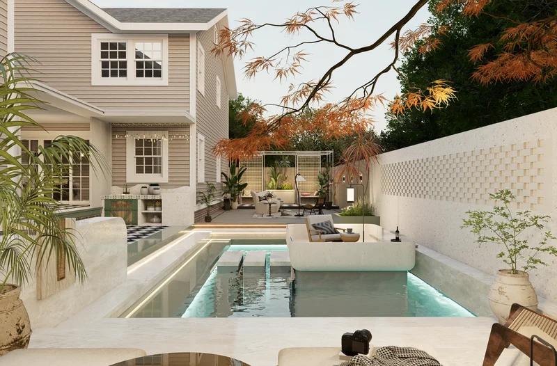 Water-Inspired Light Luxury & Modern Eclectic Resort Courtyard - 4
