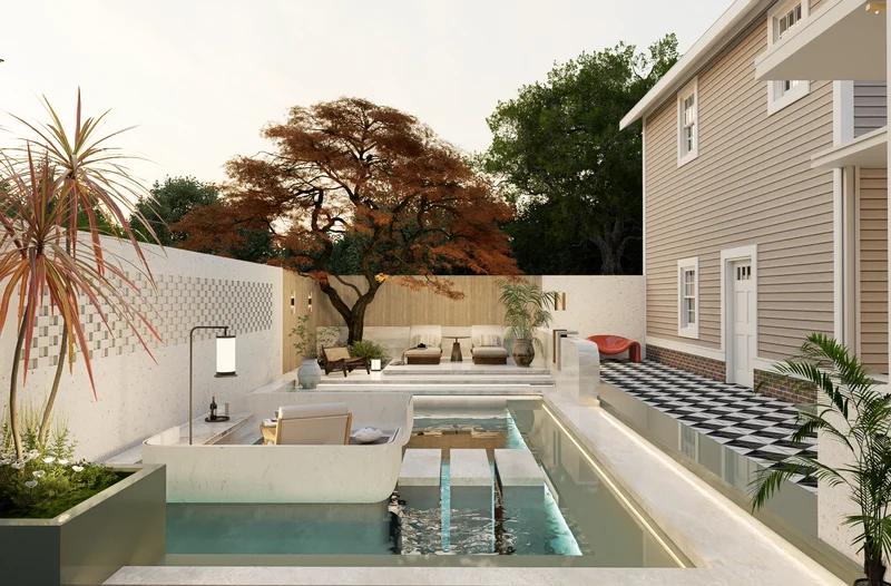 Water-Inspired Light Luxury & Modern Eclectic Resort Courtyard - 5
