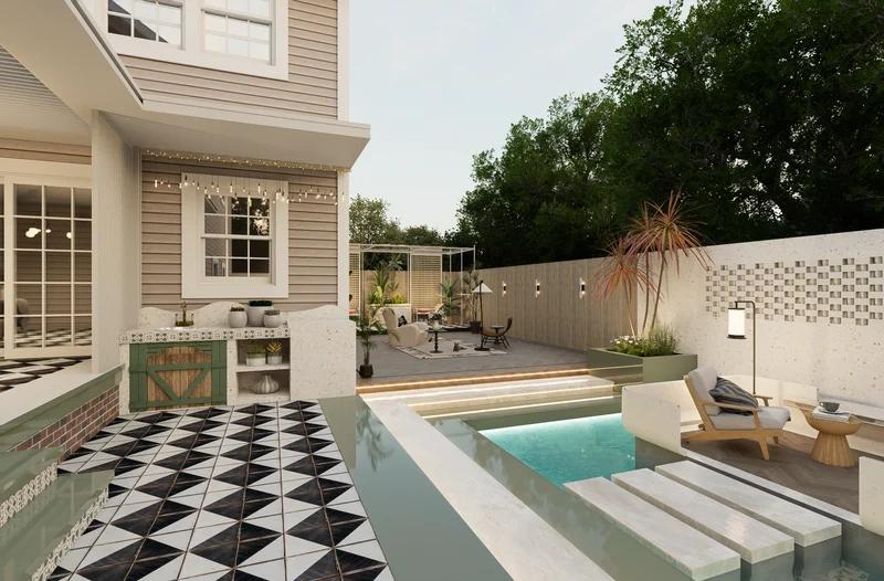 Water-Inspired Light Luxury & Modern Eclectic Resort Courtyard - 6