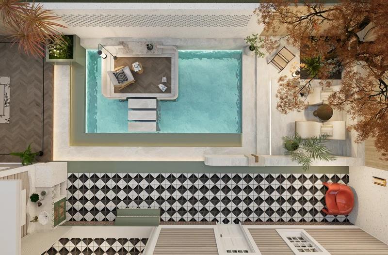Water-Inspired Light Luxury & Modern Eclectic Resort Courtyard - 9