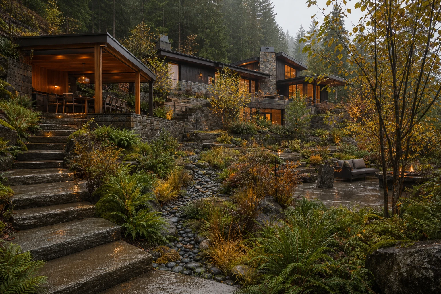 Un jardín boscoso de cuatro estaciones para una casa contemporánea en la ladera - image 1