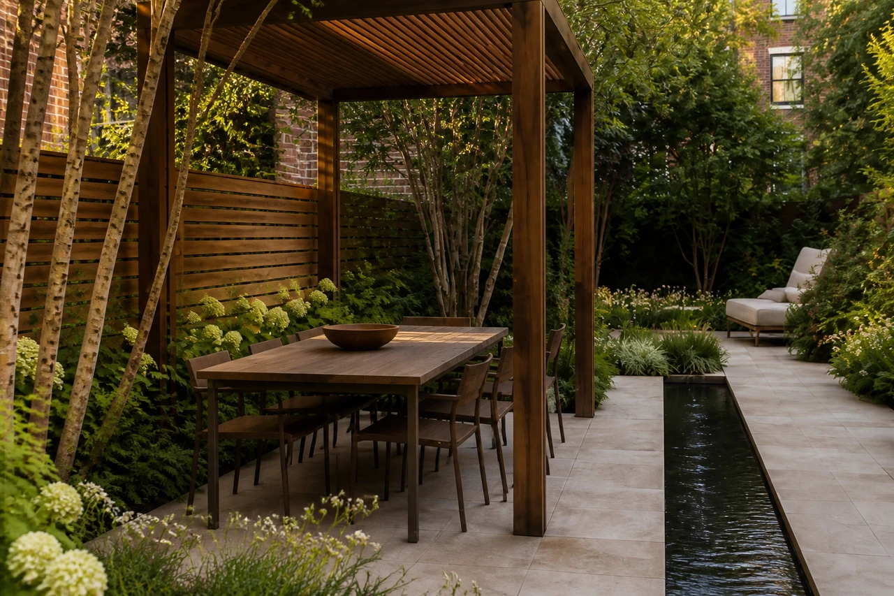 A Layered Urban Courtyard for a Narrow Townhouse Backyard – Materials & planting