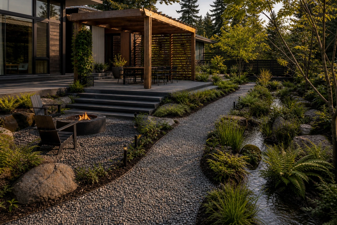 A Rain-Garden Courtyard for a Puget Sound Modern Home – Materials & planting