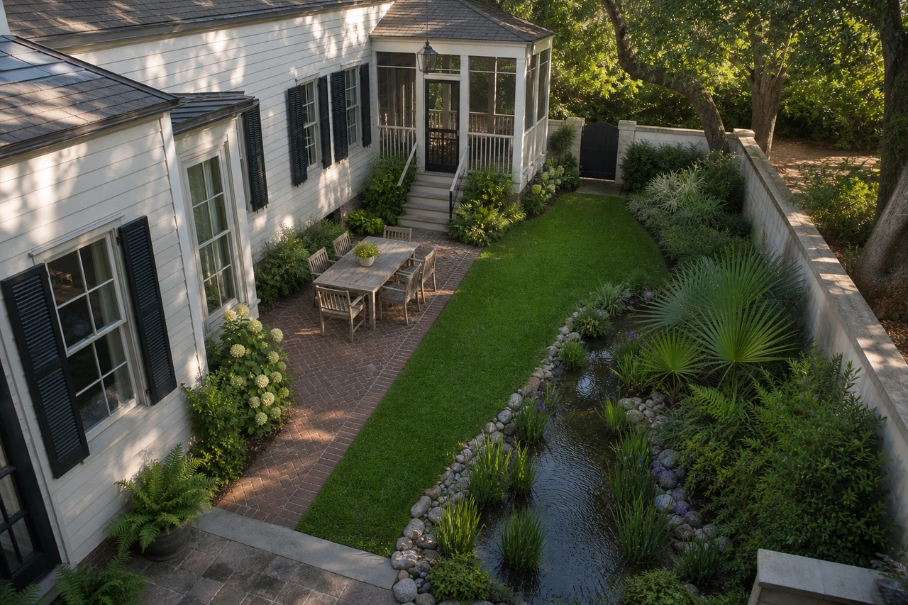 Ein Garten mit lebenden Eichen für ein Stadthaus in Charleston – Designphilosophie