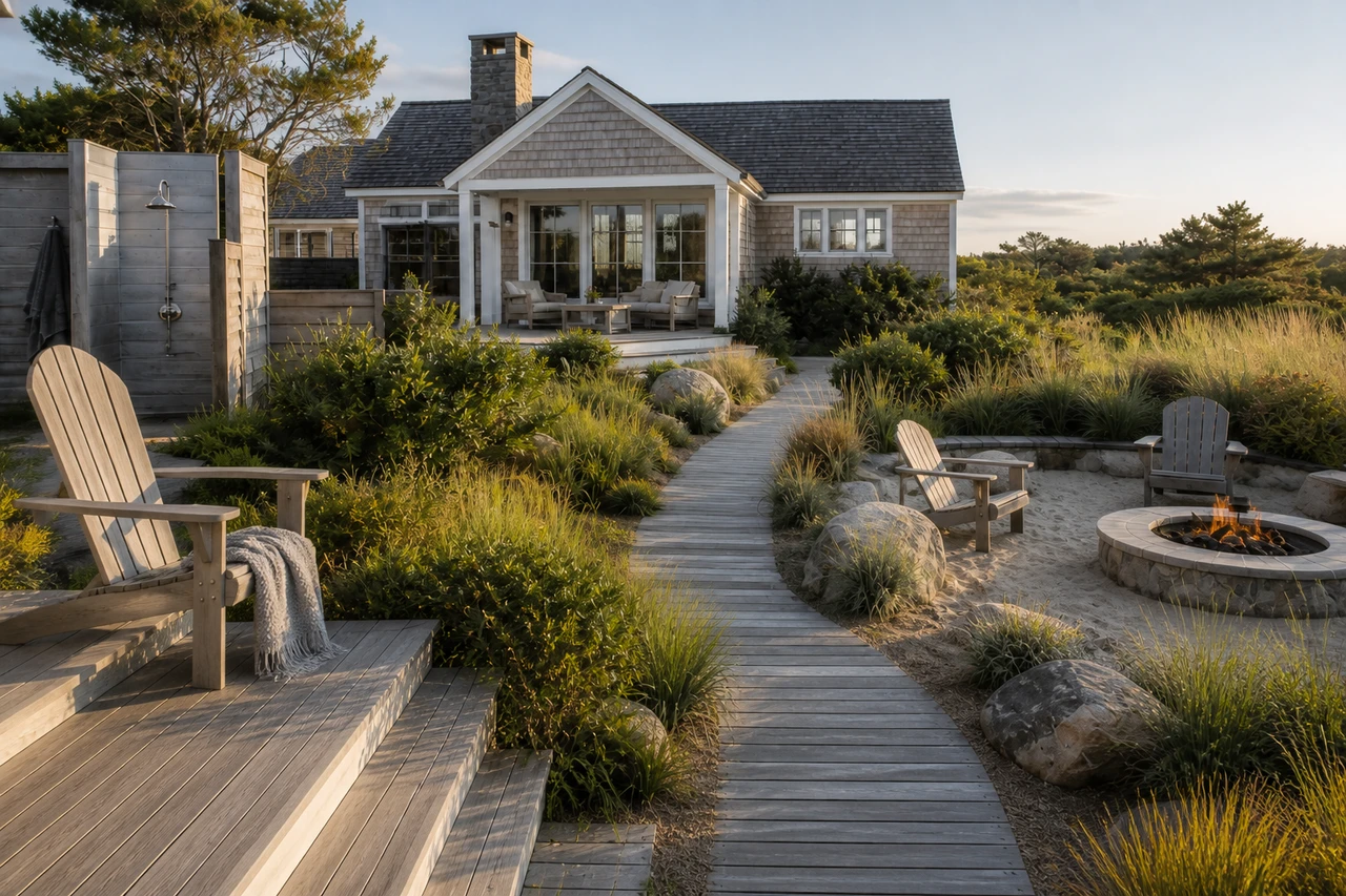 Un cortile di erbe costiere per un rifugio in stile Cape Cod – Materiali e piantumazione