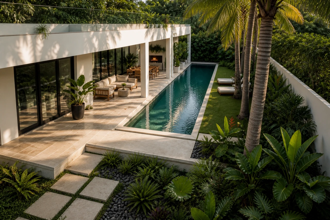 Un giardino patio tropicale per una villa moderna di Miami – Filosofia progettuale