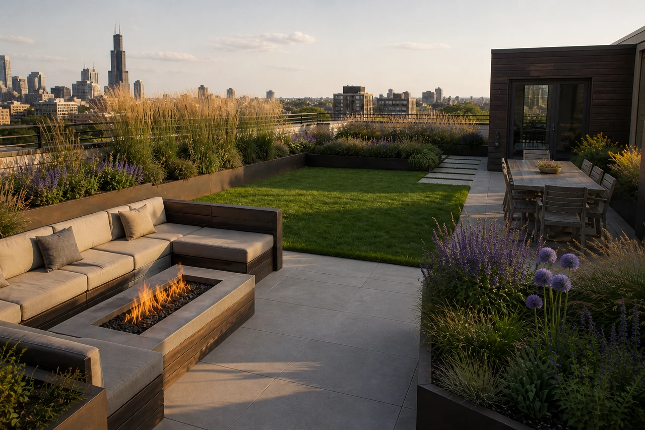 Una terrazza sul tetto ispirata alla prateria per un attico di Chicago – Materiali e piantumazione