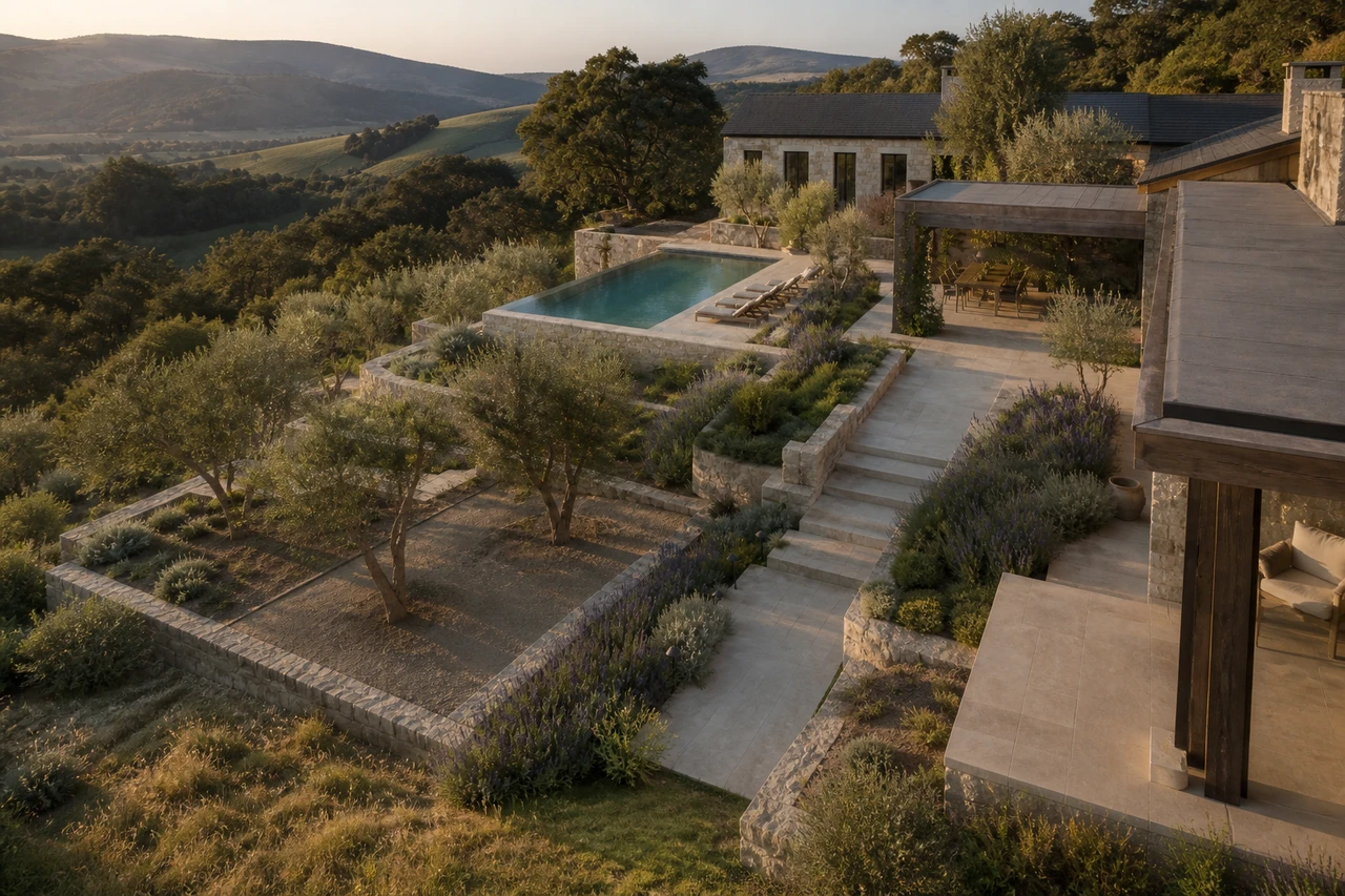 Una serie di terrazzamenti di ulivi per una casa sulle colline di Napa – Filosofia progettuale