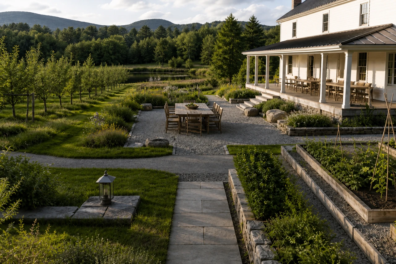 Un cortile frutteto per una casa colonica del Vermont – Materiali e piantumazione