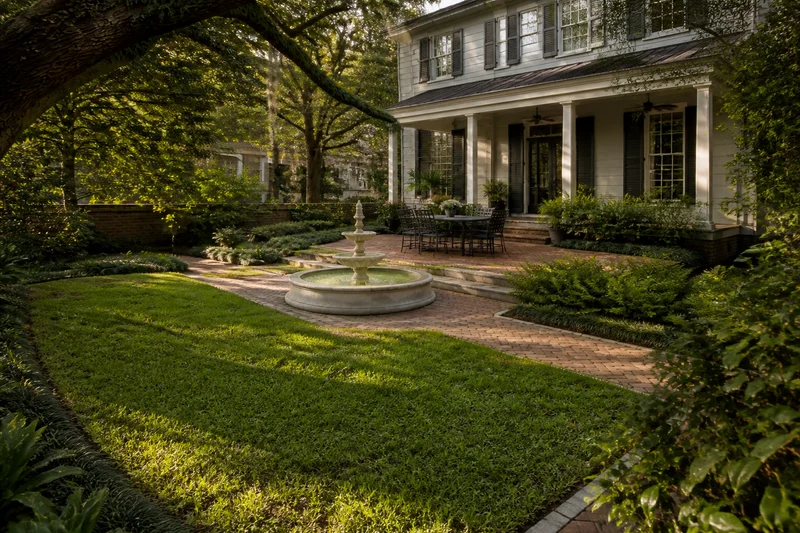 A Fountain Court Beneath Live Oaks in Savannah
