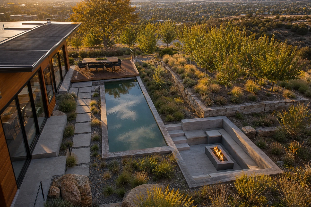 Ein Innenhof mit Bergblick für ein Zuhause in Salt Lake City – Designphilosophie
