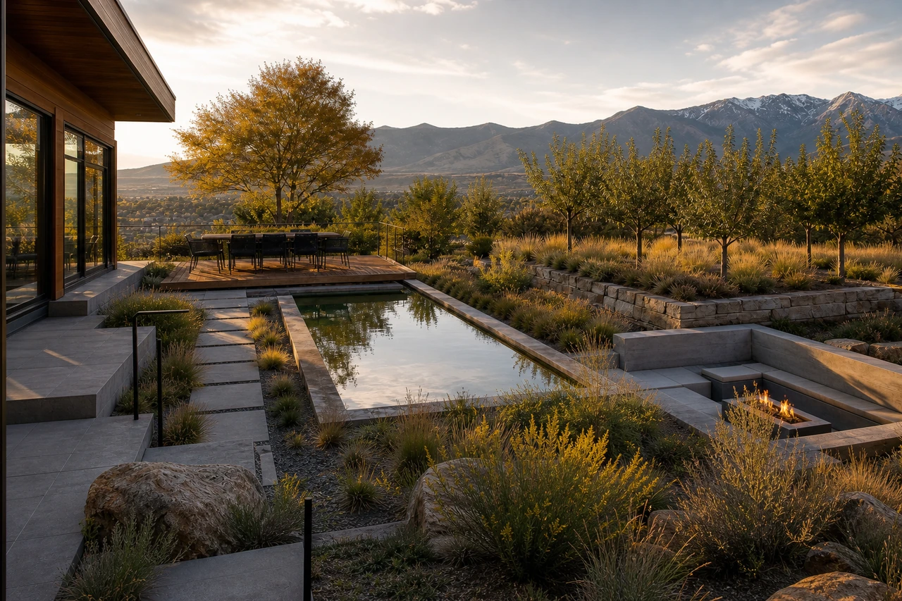 Ein Innenhof mit Bergblick für ein Zuhause in Salt Lake City – Outdoor-Erlebnis