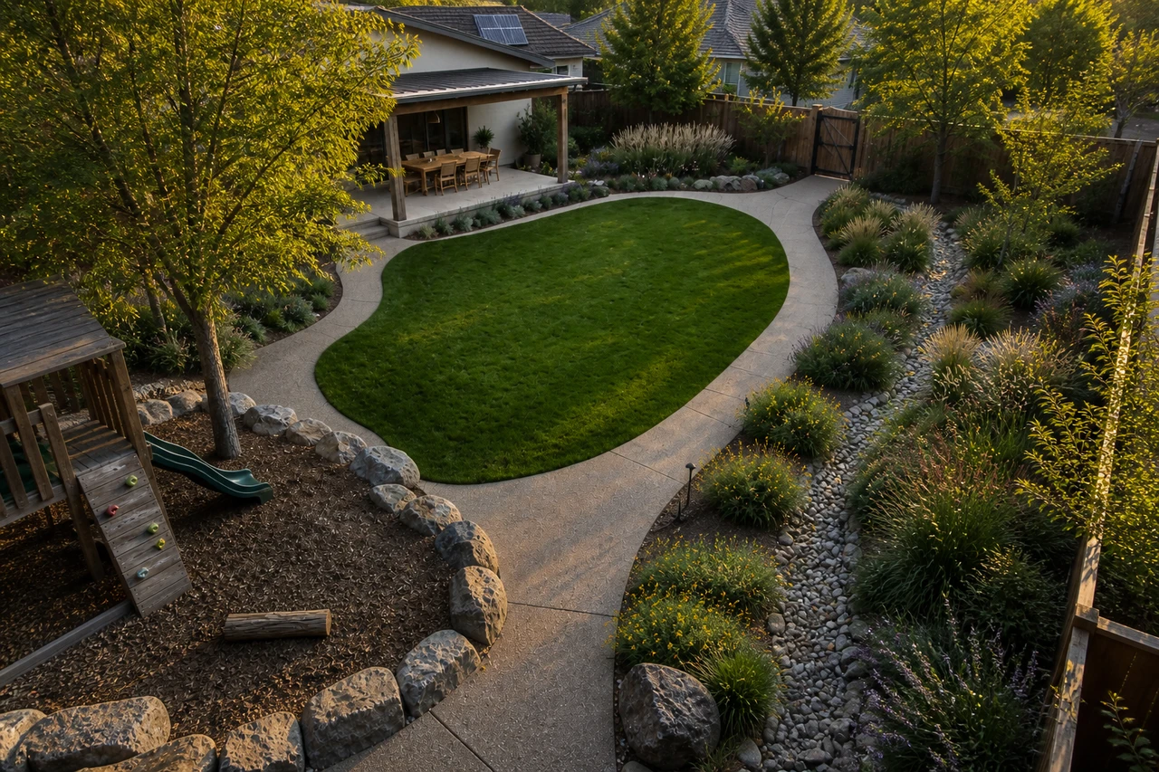 Ein wasserbewusster Familiengarten für ein Zuhause in Boise – Designphilosophie