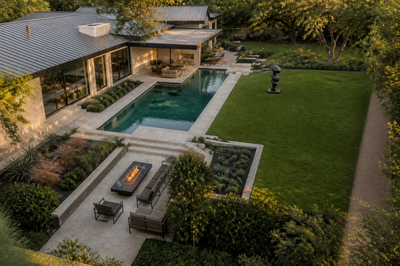 Un giardino con piscina di metà secolo per una residenza a Dallas – Filosofia progettuale