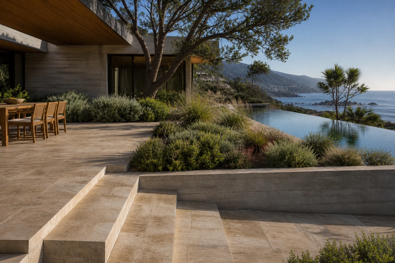 Un giardino sulla scogliera oceanica per una residenza a Malibu – Materiali e piantumazione