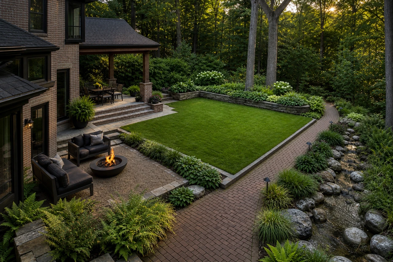 Ein mehrschichtiger Schattengarten für ein Familienhaus in Atlanta – Designphilosophie