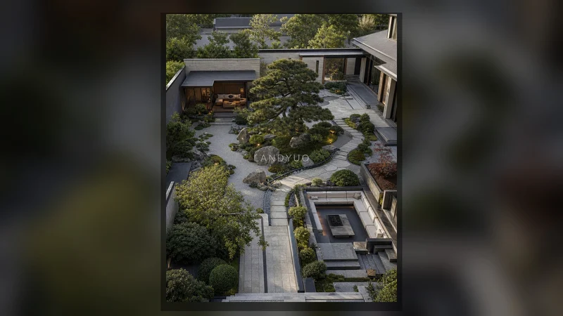 A Contemporary Zen Courtyard Organized Around an Old Pine